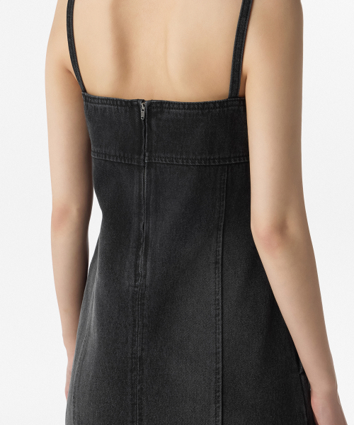 Womens Denim Strap Mini Dress [Washed Black] thumbnail 6