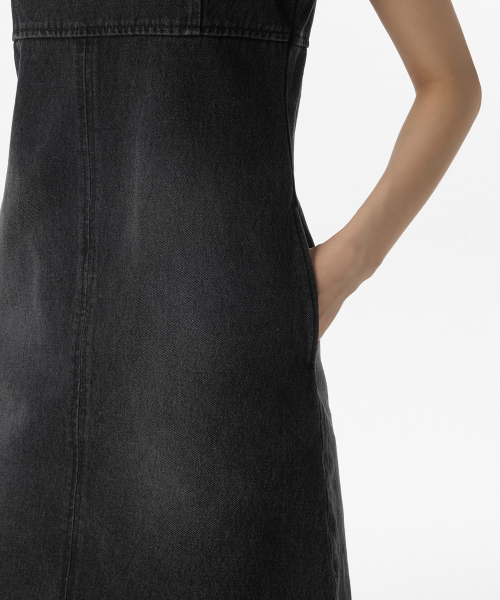 Womens Denim Strap Mini Dress [Washed Black] thumbnail 7