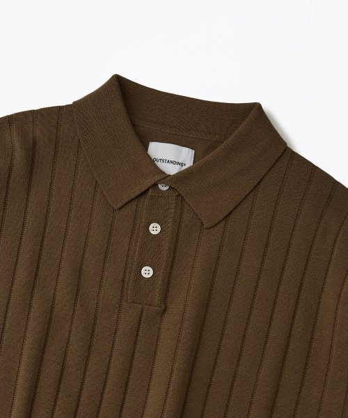 HS STRIPE KNIT COLLAR SHIRT_BROWN