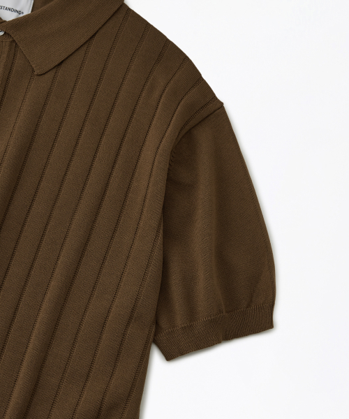 HS STRIPE KNIT COLLAR SHIRT_BROWN