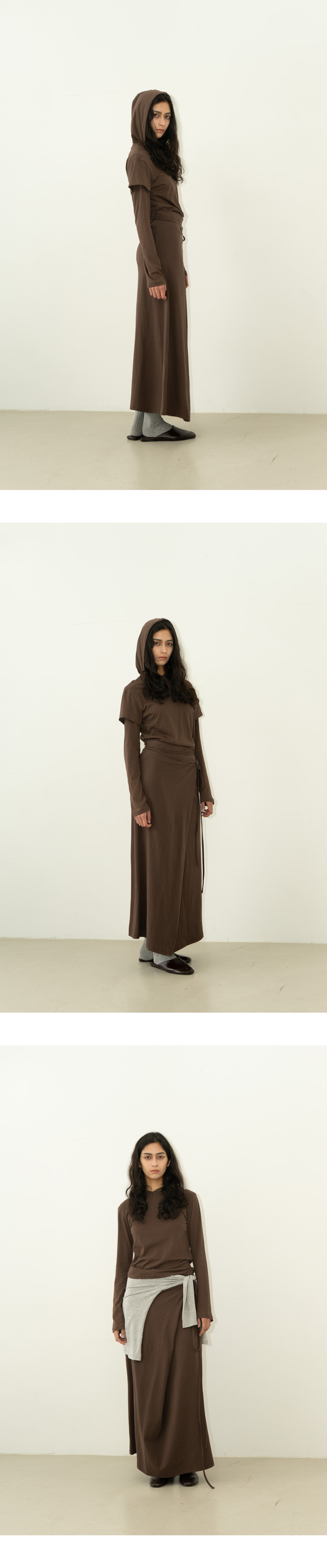 MUSINSA | PROVO Cotton wrap skirt / brown