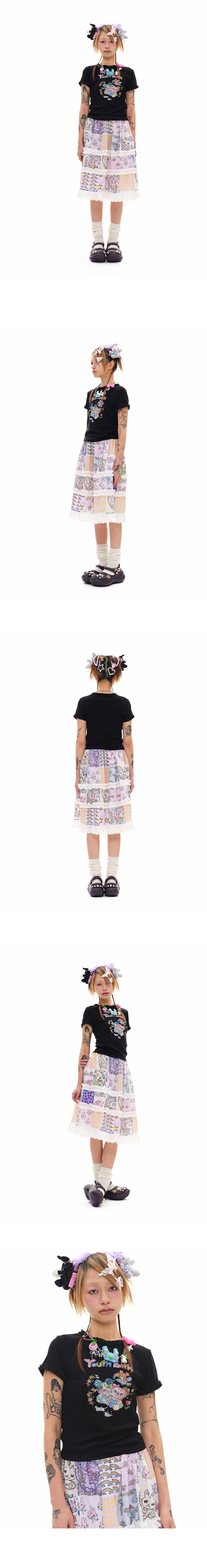 YBX SOUP Point lace short-sleeve_black - youthbath