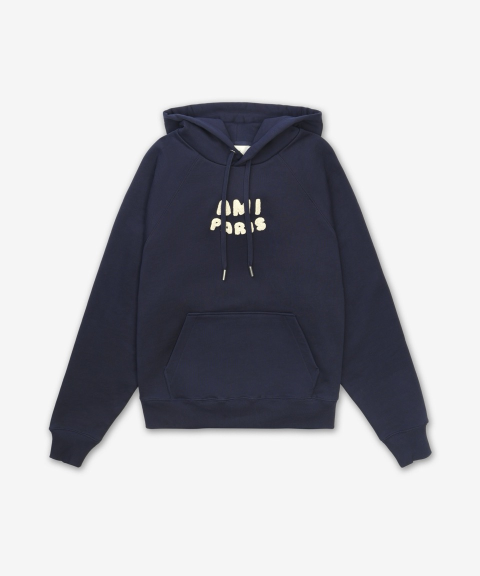 MUSINSA | AMI Paris Logo Patch Hoodie - Navy / USW2757474011