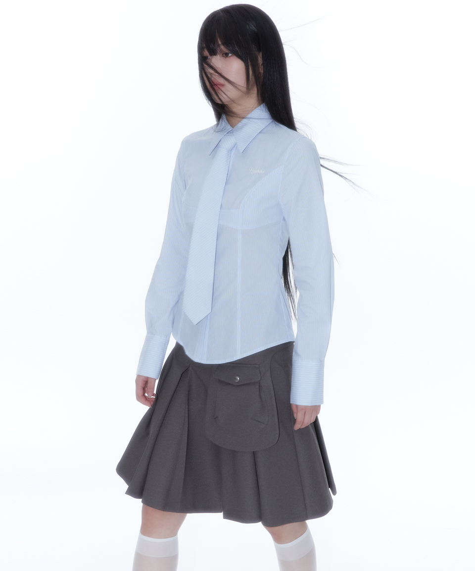 MUSINSA公式 | KASHIKO Ribbon Preppy Pleated Skirt Charcoal