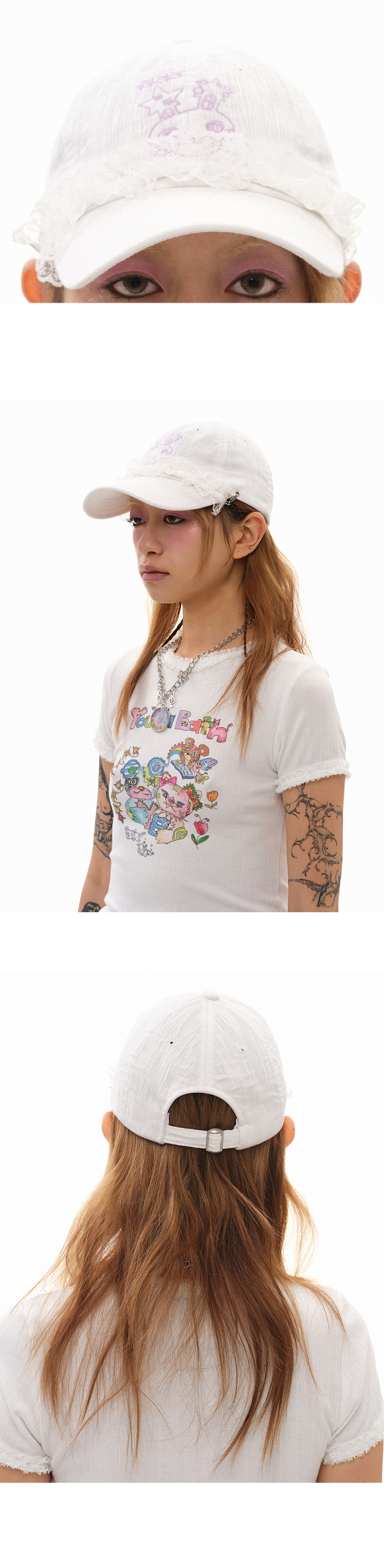 ★YOUTHBATH★YBX SOUP Loli bunny Lace ball Cap_white★正規品 YBX SOUP Loli bunny Lace ball Cap_white - youthbath