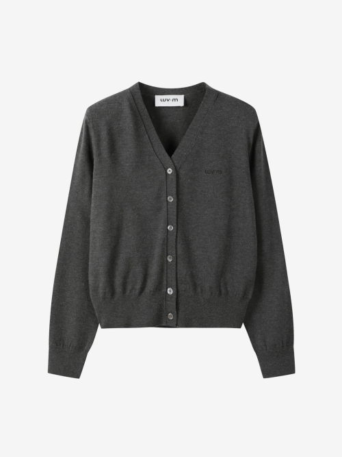 BASIC V-NECK CARDIGAN_CHARCOAL GRAY