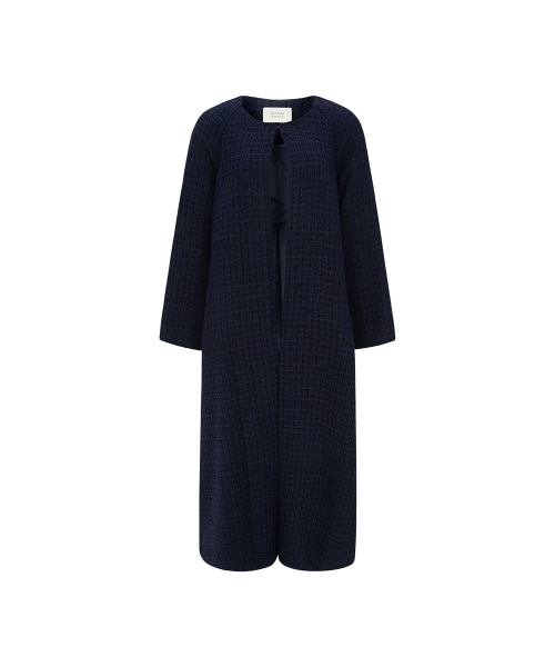 A line tweed coat (navy)