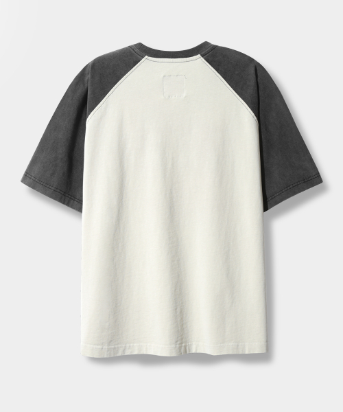 RAGLAN COLOR BLOCK PIGMENT ARTWORK SHORT SLEEVE T-SHIRT_CREAM&BLACK