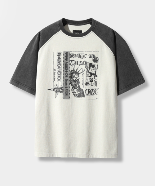 RAGLAN COLOR BLOCK PIGMENT ARTWORK SHORT SLEEVE T-SHIRT_CREAM&BLACK
