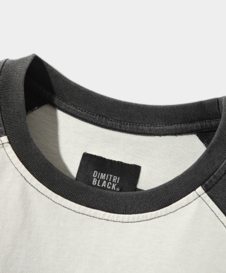DIMITRI BLACK ディミトリーブラック ラグラン配色ピグメントアートワーク半袖Tシャツ クレーム&ブラック 画像 5