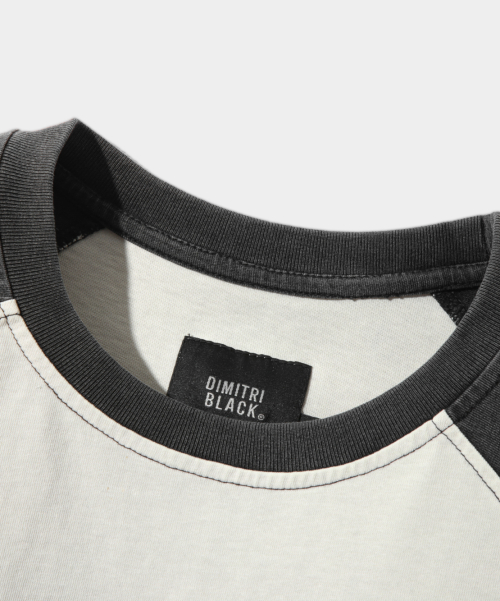 DIMITRI BLACK ディミトリーブラック ラグラン配色ピグメントアートワーク半袖Tシャツ クレーム&ブラック 画像 5