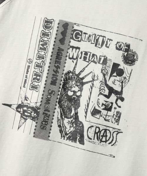 DIMITRI BLACK ディミトリーブラック ラグラン配色ピグメントアートワーク半袖Tシャツ クレーム&ブラック 画像 6