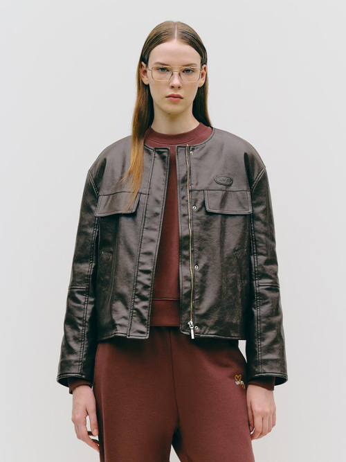 FAUX LEATHER ZIP-UP_BROWN