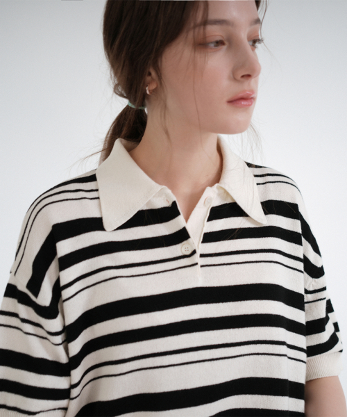 хлопок полоска Collar Half Knit (cream)