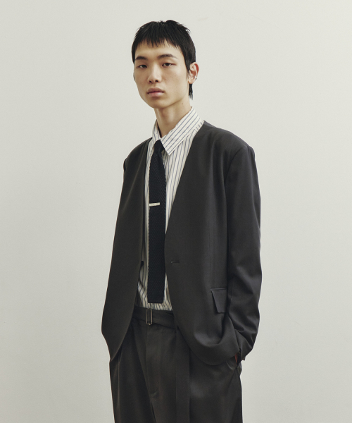 Collarless Jacket - Charcoal Grey