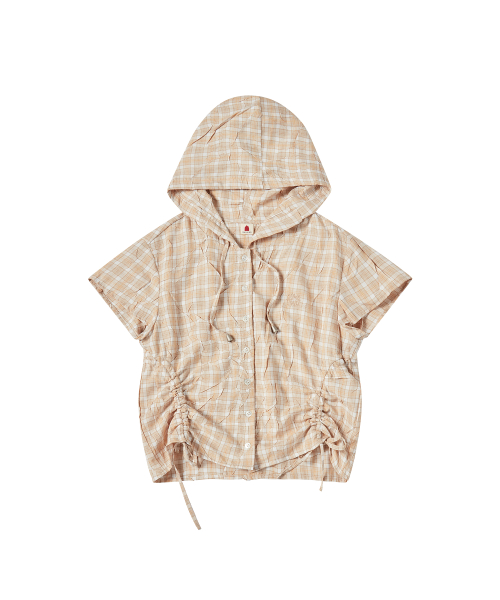 W SIDE STRING HOOD TOP [BEIGE]