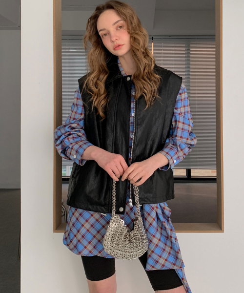 Faux Leather Collar Vest (2colors)