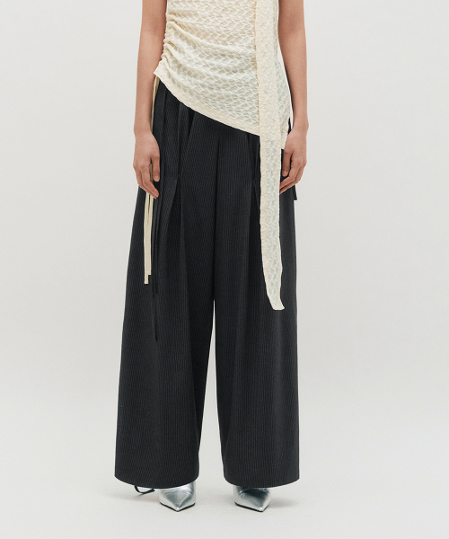 полоска Ribbon Tied Wide Pants _ GREY