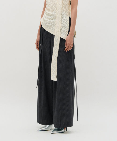 полоска Ribbon Tied Wide Pants _ GREY