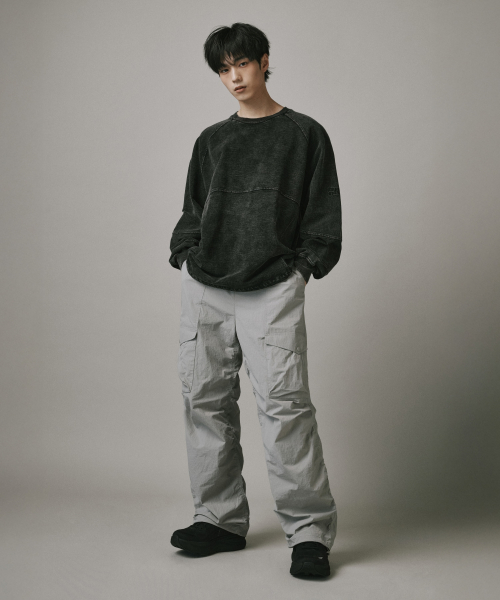 Front Cargo Nylon Wide Shirring Pants [Gray] thumbnail 4