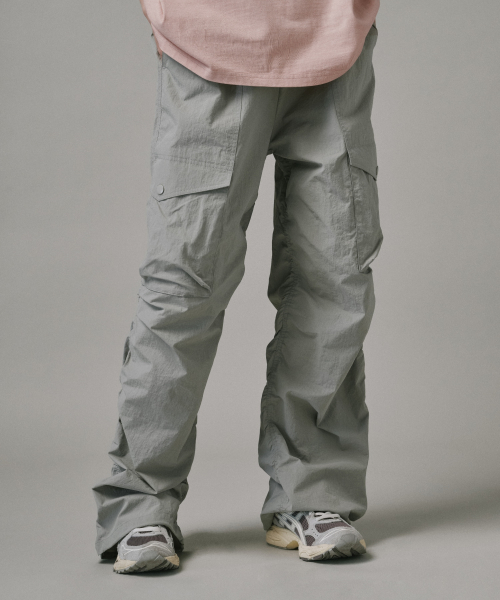 Front Cargo Nylon Wide Shirring Pants [Gray] thumbnail 5