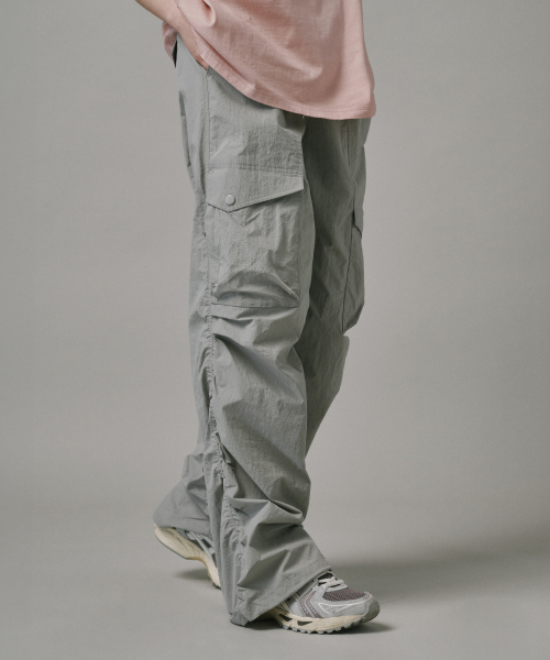 Front Cargo Nylon Wide Shirring Pants [Gray] thumbnail 6