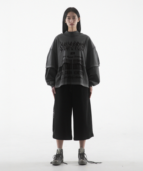 MULTI SCN RAW EDGE CROP SHORT SLEEVE - PIGMENT BLACK