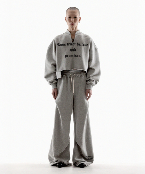 NEVER DIPLOMA UNBALANCED RAW EDGE CROP SWEATSHIRTS - MELANGE