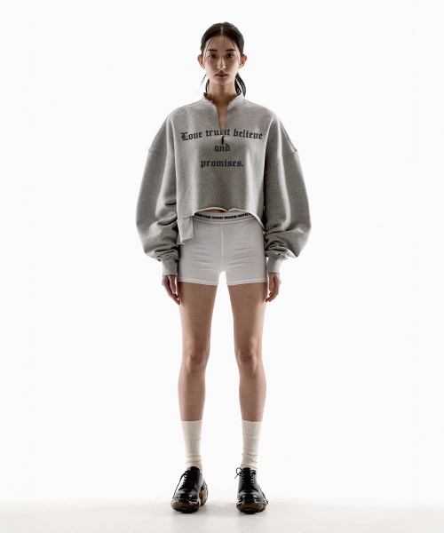 NEVER DIPLOMA UNBALANCED RAW EDGE CROP SWEATSHIRTS - MELANGE