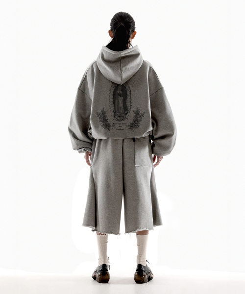 GUADALUPE STRING MID LENGTH HOODED ZIP UP - MELANGE