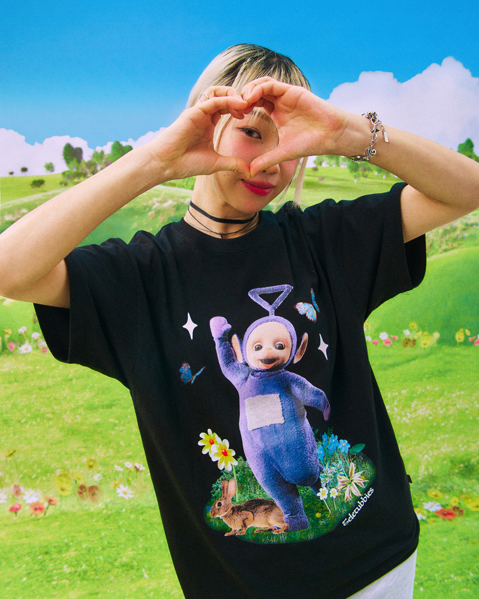 MUSINSA | LAUGHER [Teletubbies] Garden Boradol T-Shirt - Black