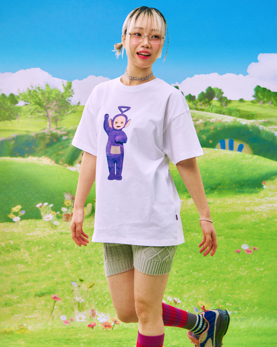 Tシャツ・カットソー LAUGHER Teletubbies Motion Purple Dolby T-Shirt White TE29 MUSINSA | LAUGHER [Teletubbies] Motion Purple Dolby T-shirt