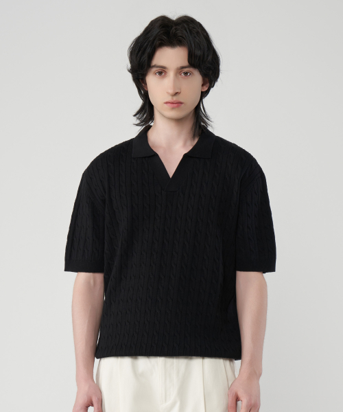 Washable Cool хлопок Cable Open Collar Knitwear 4 Colors