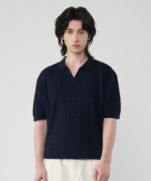 Washable Cool хлопок Cable Open Collar Knitwear 4 Colors