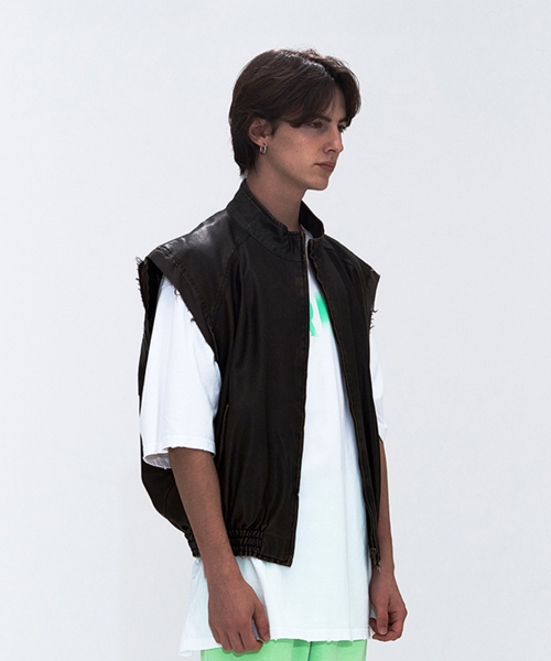 ERER Graffiti Leather Vest Brown