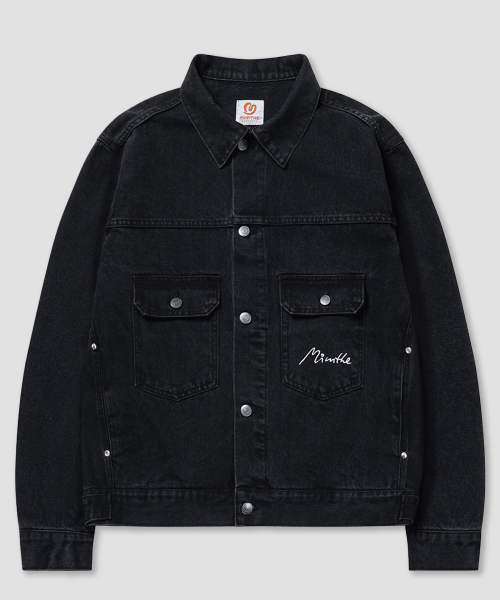 Джинсовый тракер с принтом на спине_Washed Black