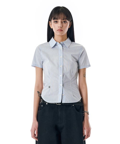 W. полоска Slim Half Shirt [SKYBLUE]_SEWSH001SKYBLUE