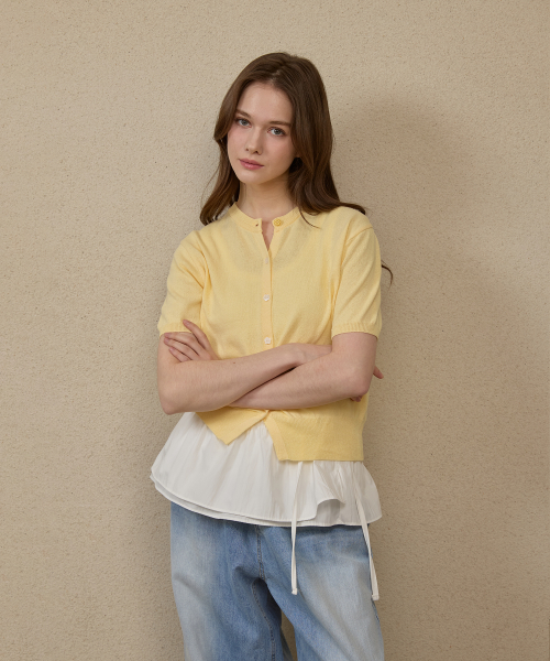 BUTTON POINT SHORT SLEEVE CARDIGAN_LS252CD007YE