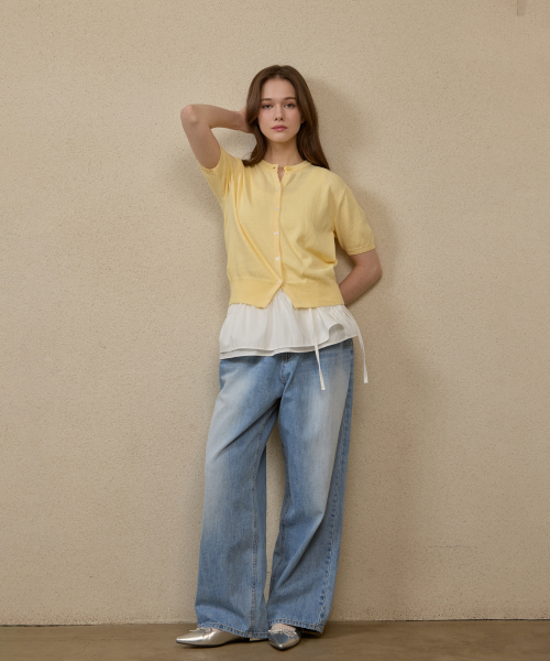 BUTTON POINT SHORT SLEEVE CARDIGAN_LS252CD007YE
