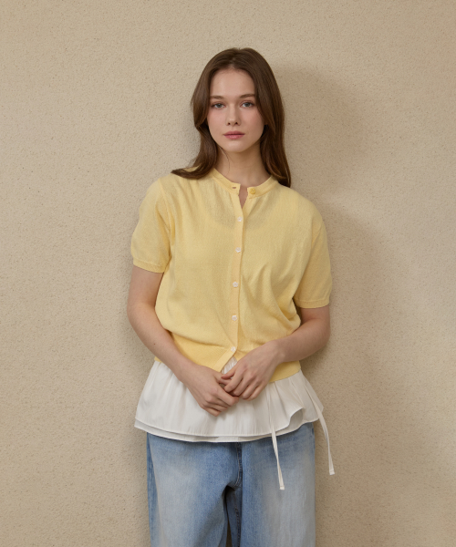 BUTTON POINT SHORT SLEEVE CARDIGAN_LS252CD007YE