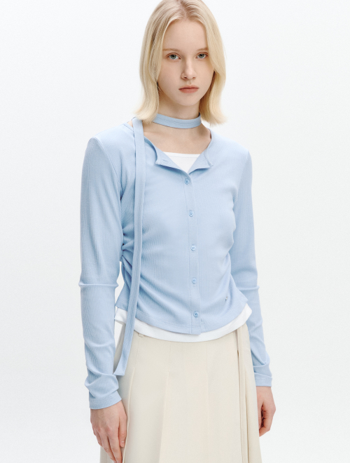 2 In 1 Cardigan Layered T-shirt LIGHT синий
