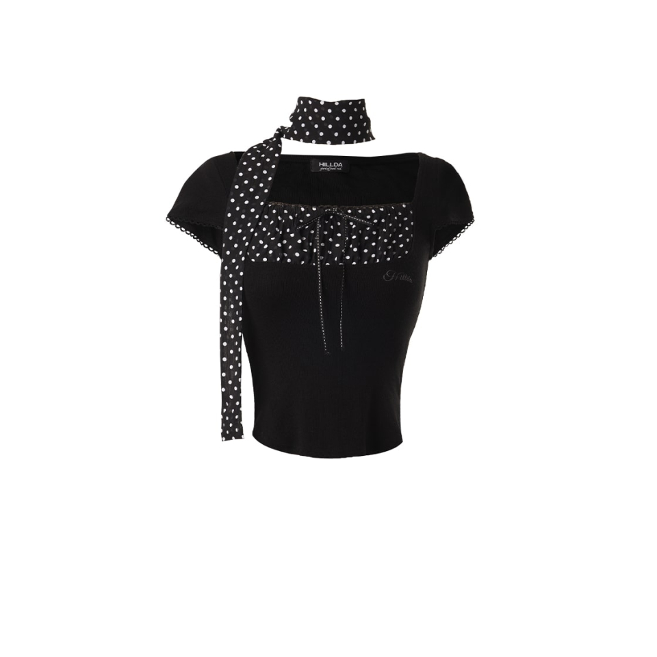 ◆HILLDA◆ Dot Square Crop Top Black 25SSDTB HILLDA] Dot Square Crop Top (Black) – SellerWork