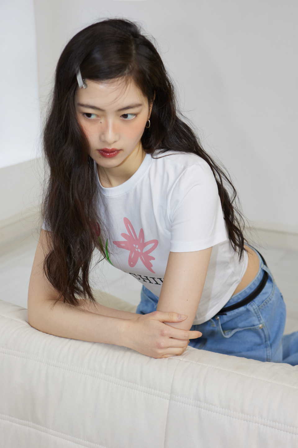 ＊韓国＊［MICHIKO LONDON］MICHIKO FLOWER CROP TOP 2C S,M MICHIKO FLOWER CROP TOP MELANGE GREY - 감도 깊은 취향 셀렉트