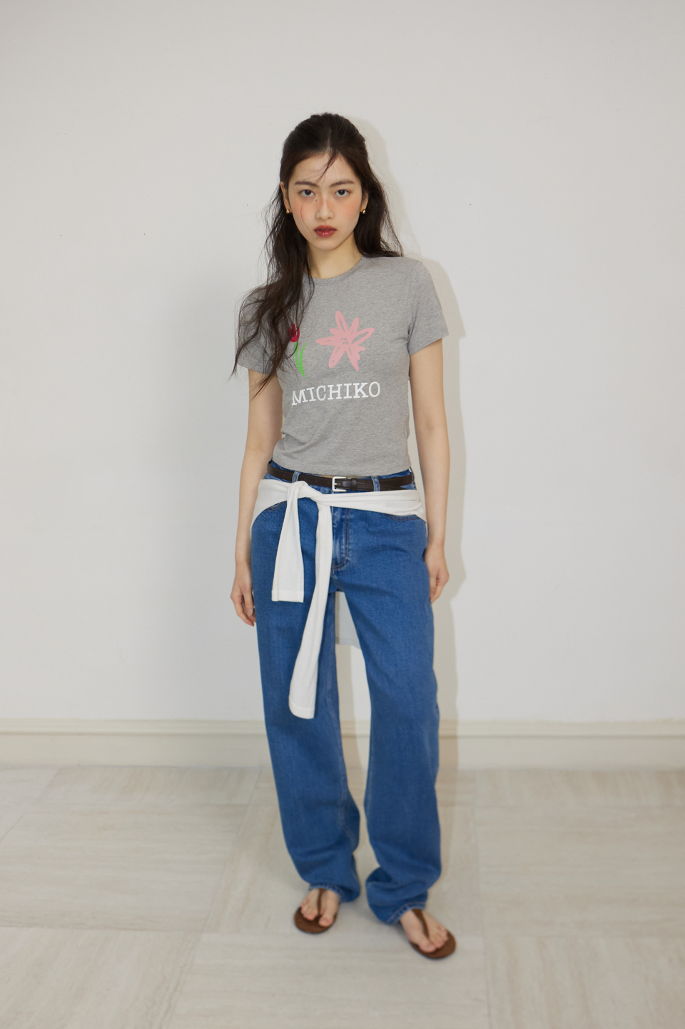 ＊韓国＊［MICHIKO LONDON］MICHIKO FLOWER CROP TOP 2C S,M MICHIKO FLOWER CROP TOP MELANGE GREY - 감도 깊은 취향 셀렉트