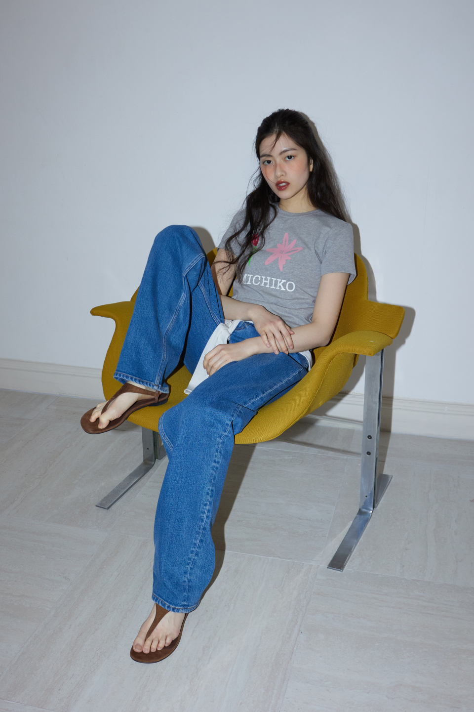 ＊韓国＊［MICHIKO LONDON］MICHIKO FLOWER CROP TOP 2C S,M MICHIKO FLOWER CROP TOP MELANGE GREY - 감도 깊은 취향 셀렉트