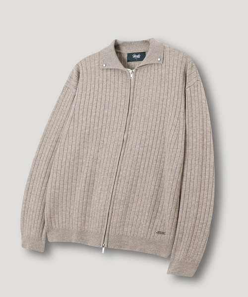Ребристый кардиган на молнии с воротником [Beige]