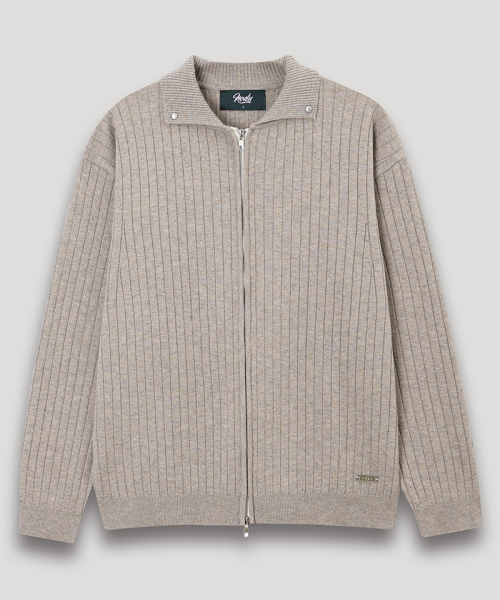 Ребристый кардиган на молнии с воротником [Beige]