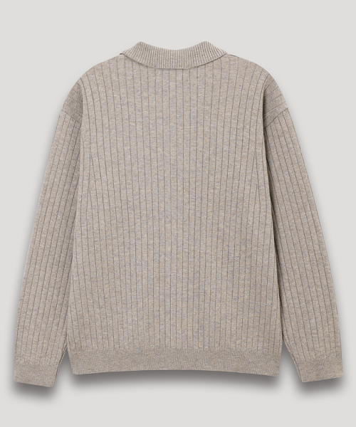 Ребристый кардиган на молнии с воротником [Beige]