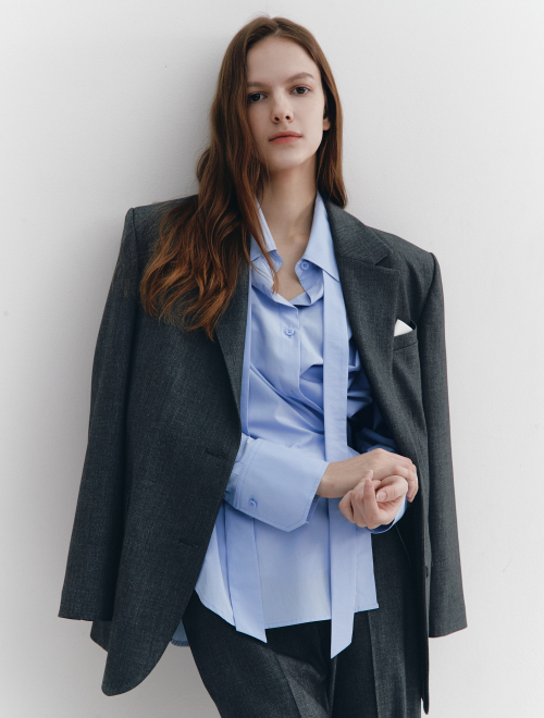 Wool-Blend Single-breasted Blazer CHARCOAL GREY