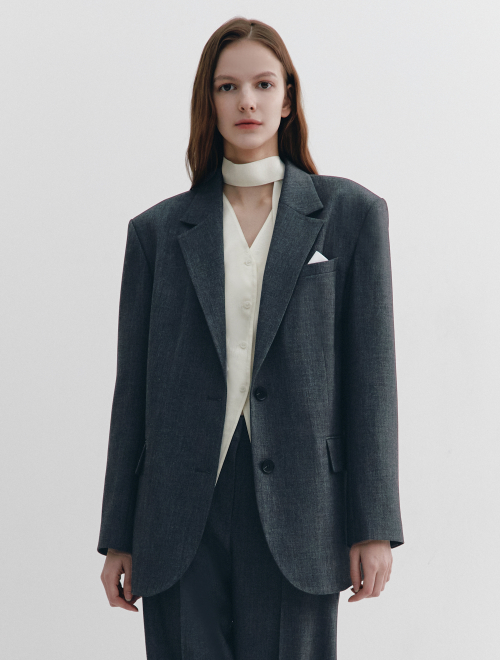 Wool-Blend Single-breasted Blazer CHARCOAL GREY